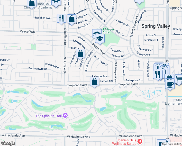 map of restaurants, bars, coffee shops, grocery stores, and more near 4804 Illustrious Street in Las Vegas
