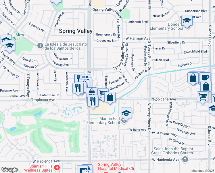map of restaurants, bars, coffee shops, grocery stores, and more near 4771 Torrence Drive in Las Vegas