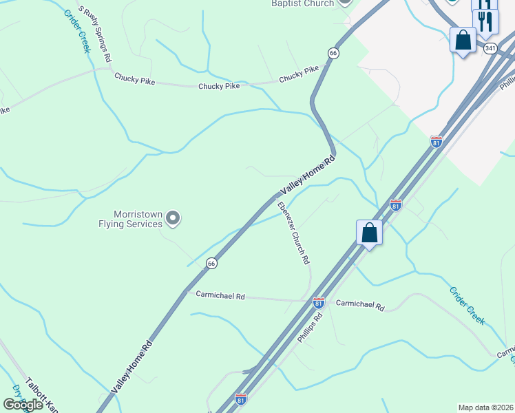 map of restaurants, bars, coffee shops, grocery stores, and more near 2415 Valley Home Road in Talbott