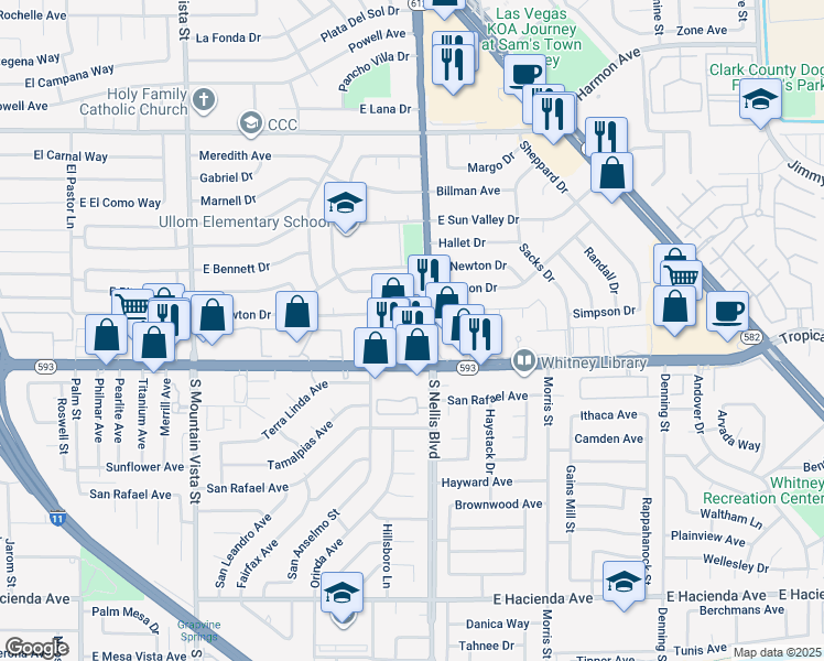 map of restaurants, bars, coffee shops, grocery stores, and more near 4940 East Tropicana Avenue in Las Vegas