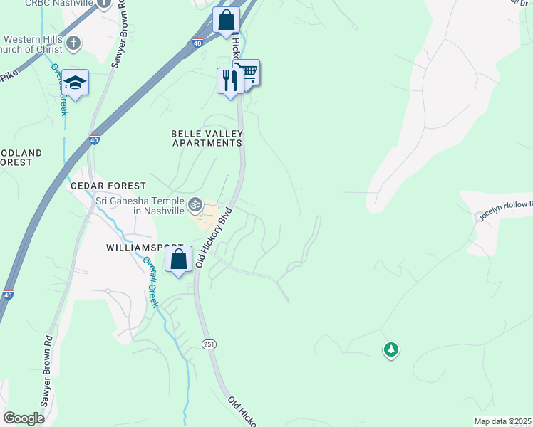 map of restaurants, bars, coffee shops, grocery stores, and more near 548 Old Hickory Boulevard in Nashville