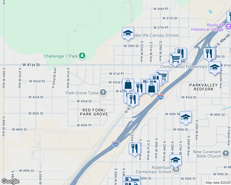 map of restaurants, bars, coffee shops, grocery stores, and more near in Tulsa