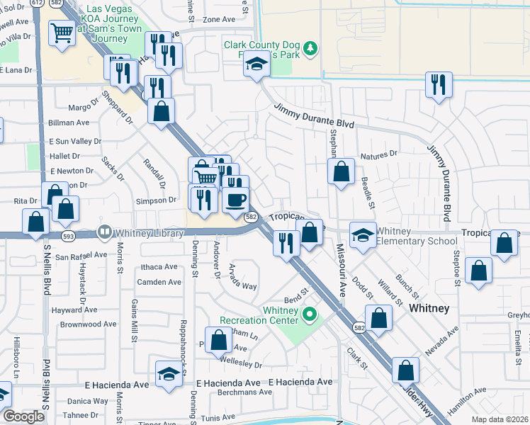 map of restaurants, bars, coffee shops, grocery stores, and more near 4850 Straight Flush Drive in Las Vegas