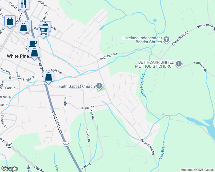 map of restaurants, bars, coffee shops, grocery stores, and more near 2230 Walnut Street in White Pine