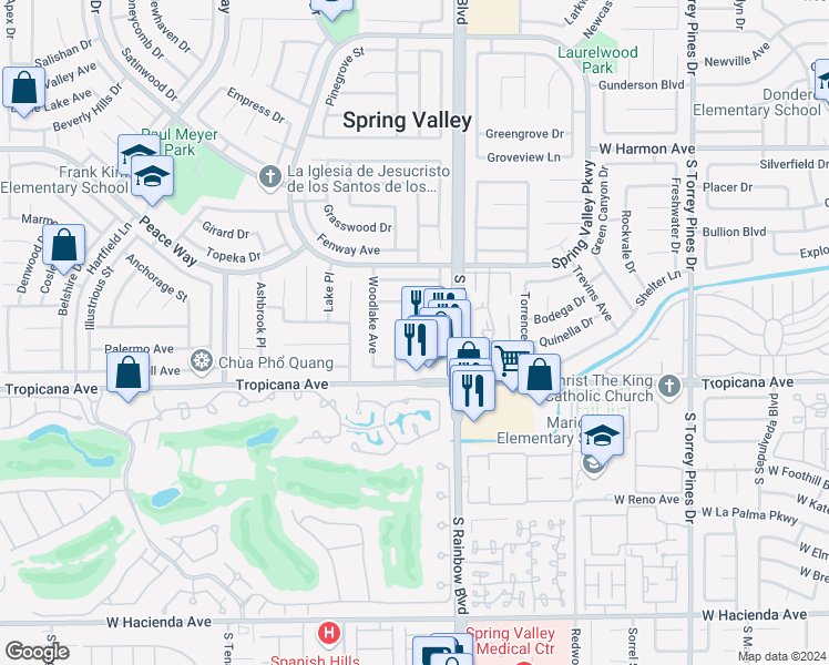 map of restaurants, bars, coffee shops, grocery stores, and more near 6987 Royal Meadow Place in Las Vegas