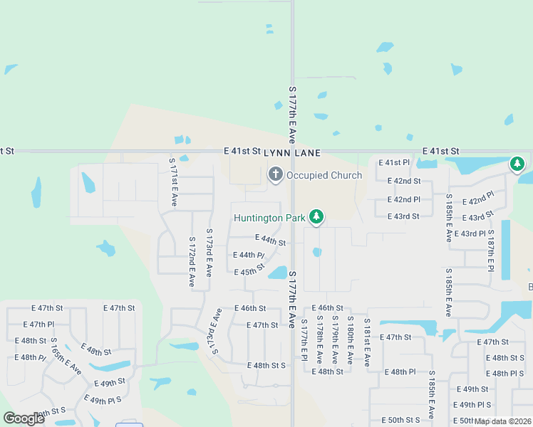 map of restaurants, bars, coffee shops, grocery stores, and more near 17525 East 43rd Place in Tulsa