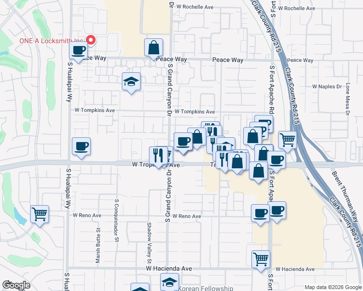 map of restaurants, bars, coffee shops, grocery stores, and more near 9748 Villa Lorena Avenue in Las Vegas