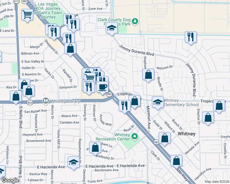 map of restaurants, bars, coffee shops, grocery stores, and more near 4850 Straight Flush Drive in Las Vegas