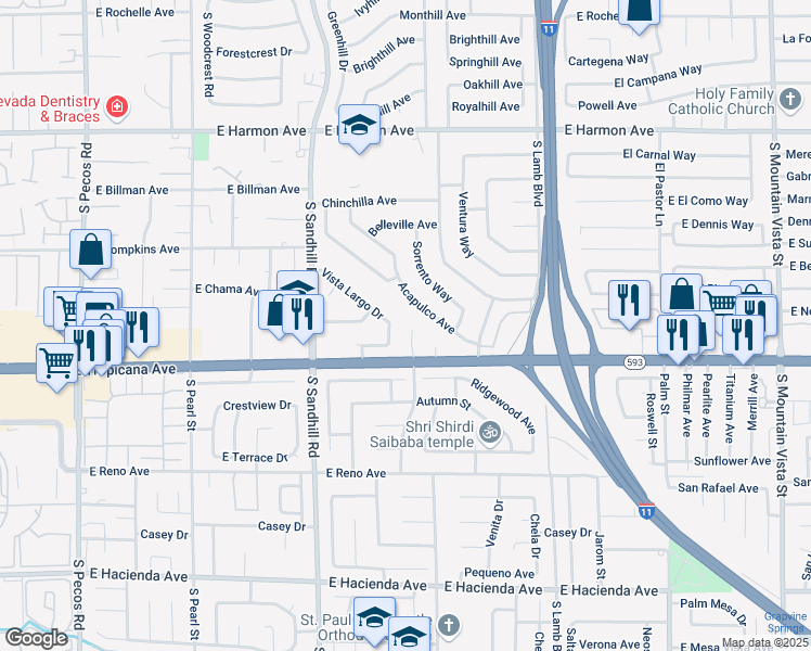 map of restaurants, bars, coffee shops, grocery stores, and more near 3993 Acapulco Avenue in Las Vegas