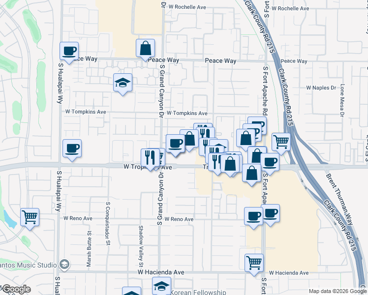 map of restaurants, bars, coffee shops, grocery stores, and more near 9751 Coffee Avenue in Las Vegas
