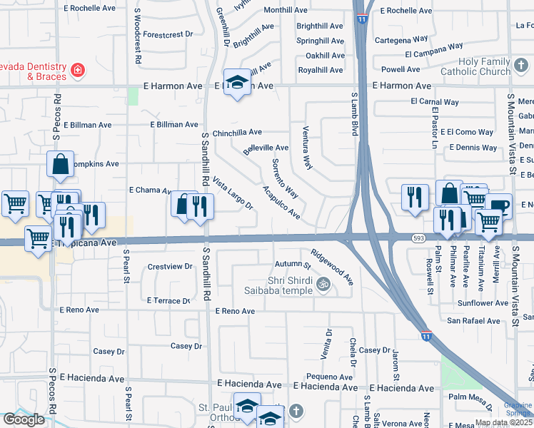 map of restaurants, bars, coffee shops, grocery stores, and more near 3993 Acapulco Avenue in Las Vegas