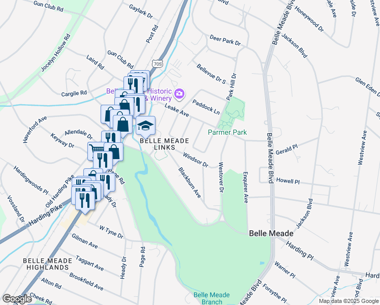 map of restaurants, bars, coffee shops, grocery stores, and more near 140 Windsor Drive in Nashville