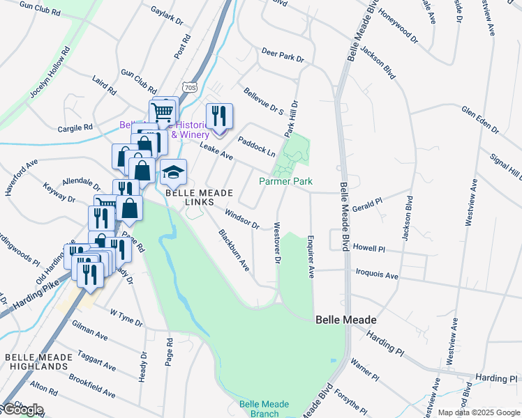 map of restaurants, bars, coffee shops, grocery stores, and more near 111 Lasalle Court in Nashville
