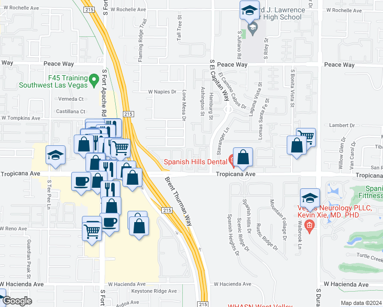 map of restaurants, bars, coffee shops, grocery stores, and more near 9050 West Tropicana Avenue in Las Vegas
