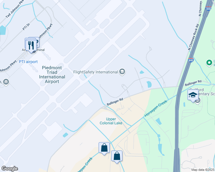 map of restaurants, bars, coffee shops, grocery stores, and more near 6430 Ballinger Road in Greensboro