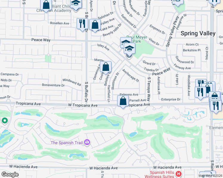map of restaurants, bars, coffee shops, grocery stores, and more near 4804 Illustrious Street in Las Vegas