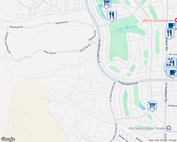 map of restaurants, bars, coffee shops, grocery stores, and more near South Town Center Drive in Las Vegas
