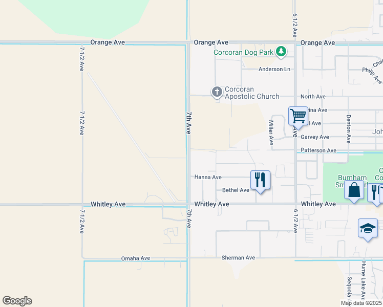 map of restaurants, bars, coffee shops, grocery stores, and more near 25515 7th Avenue in Corcoran