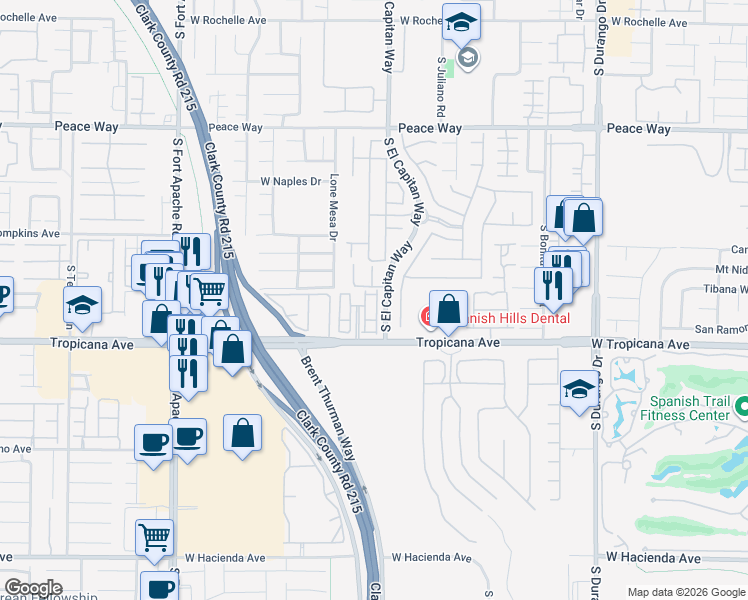 map of restaurants, bars, coffee shops, grocery stores, and more near 9050 West Tropicana Avenue in Las Vegas