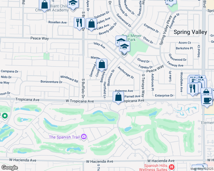 map of restaurants, bars, coffee shops, grocery stores, and more near 4804 Illustrious Street in Las Vegas