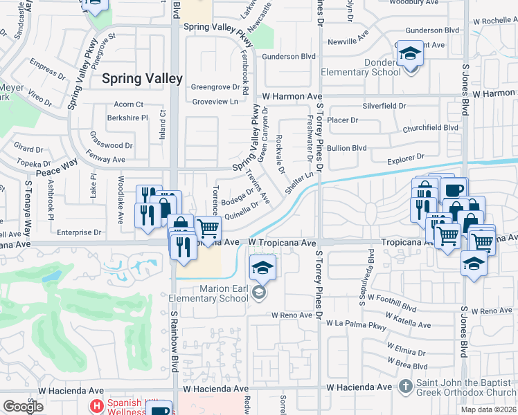 map of restaurants, bars, coffee shops, grocery stores, and more near 6724 Quinella Drive in Las Vegas