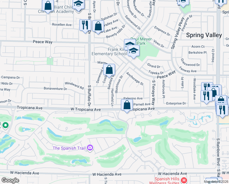 map of restaurants, bars, coffee shops, grocery stores, and more near 4804 Illustrious Street in Las Vegas