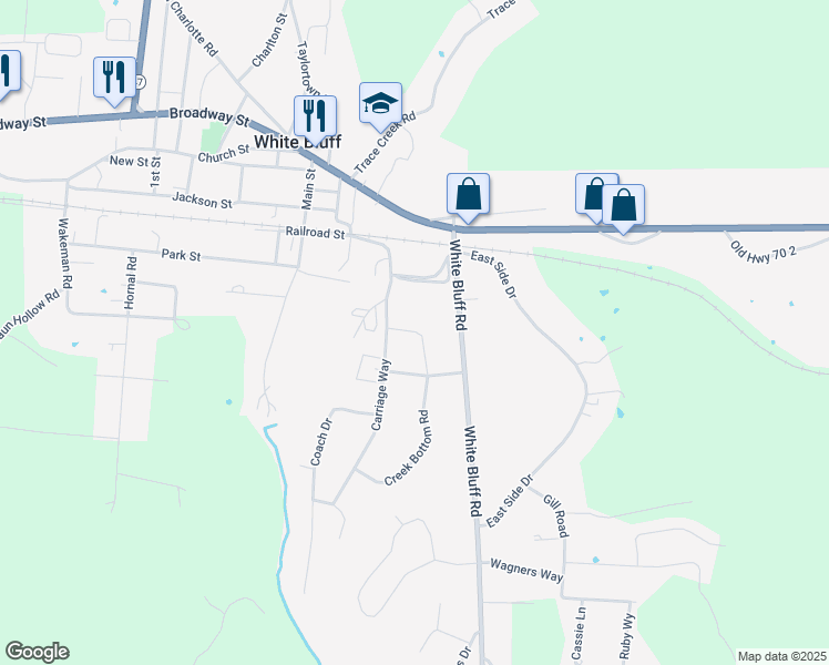 map of restaurants, bars, coffee shops, grocery stores, and more near 1018 White Bluff Road in White Bluff