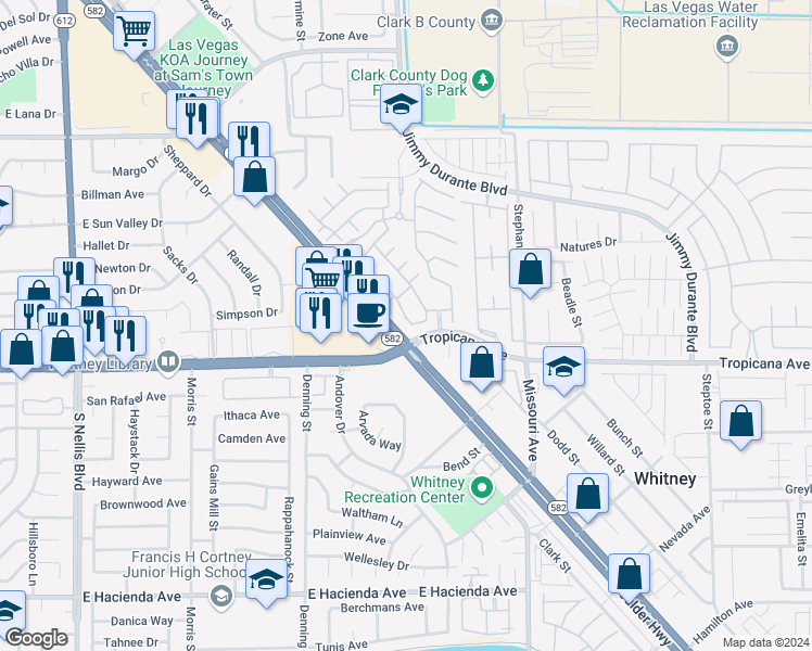 map of restaurants, bars, coffee shops, grocery stores, and more near 4855 Double Down Drive in Las Vegas