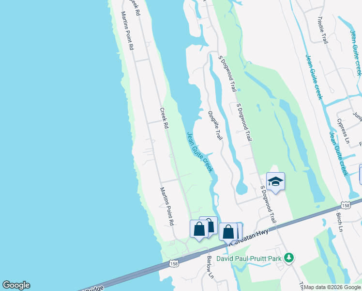 map of restaurants, bars, coffee shops, grocery stores, and more near 2041 Creek Road in Kitty Hawk