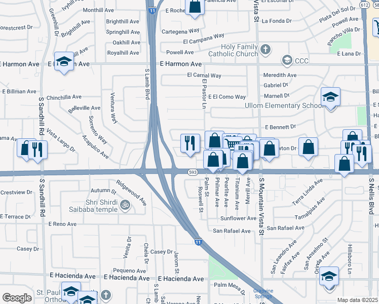 map of restaurants, bars, coffee shops, grocery stores, and more near 4319 East El Cholo Way in Las Vegas
