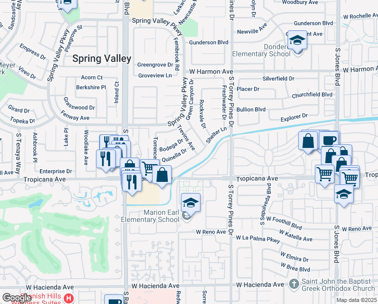 map of restaurants, bars, coffee shops, grocery stores, and more near 6724 Quinella Drive in Las Vegas