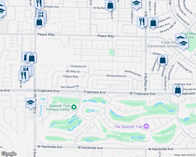 map of restaurants, bars, coffee shops, grocery stores, and more near 8157 Bonaventure Drive in Las Vegas