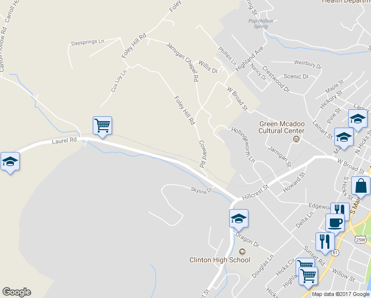 map of restaurants, bars, coffee shops, grocery stores, and more near 926 Coward Road in Clinton