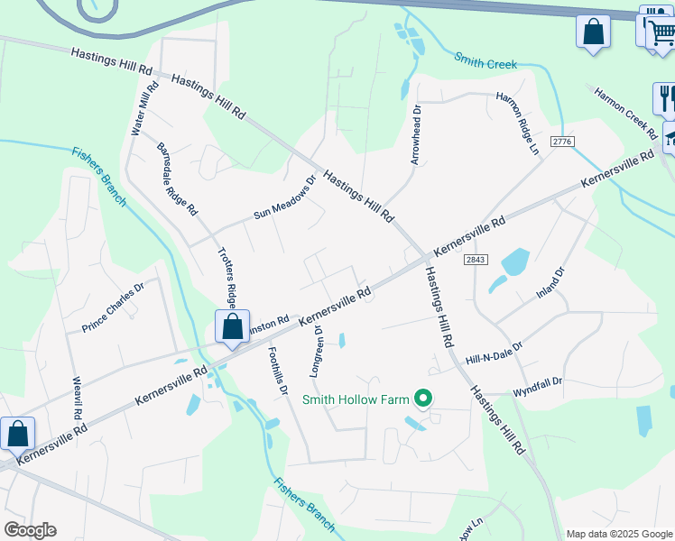 map of restaurants, bars, coffee shops, grocery stores, and more near 673 Lambley Lane in Kernersville