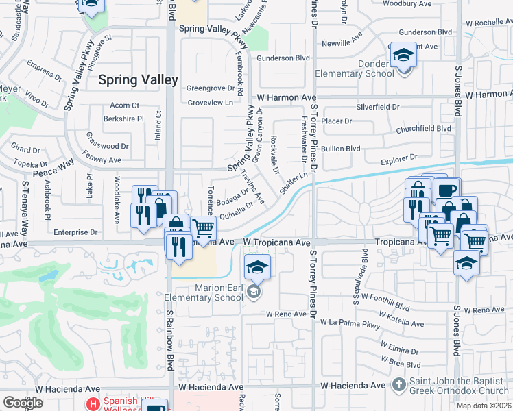 map of restaurants, bars, coffee shops, grocery stores, and more near 6724 Quinella Drive in Las Vegas