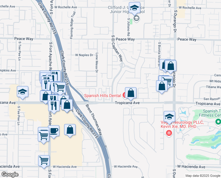 map of restaurants, bars, coffee shops, grocery stores, and more near 9050 West Tropicana Avenue in Las Vegas