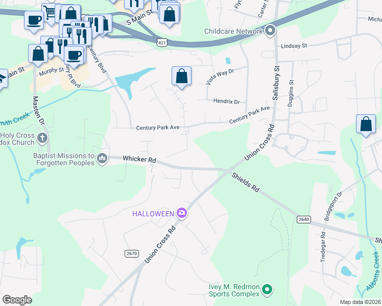 map of restaurants, bars, coffee shops, grocery stores, and more near 522 Brookside Court in Kernersville