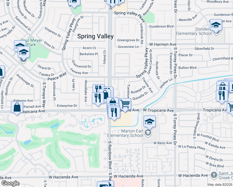 map of restaurants, bars, coffee shops, grocery stores, and more near 4805 Nara Vista Way in Las Vegas