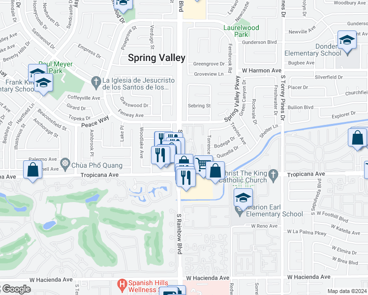 map of restaurants, bars, coffee shops, grocery stores, and more near 4837 Nara Vista Way in Las Vegas