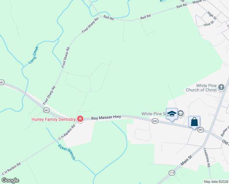 map of restaurants, bars, coffee shops, grocery stores, and more near 3156 Roy Messer Highway in White Pine