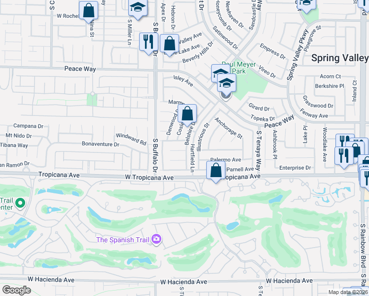 map of restaurants, bars, coffee shops, grocery stores, and more near 7689 Rathburn Avenue in Las Vegas