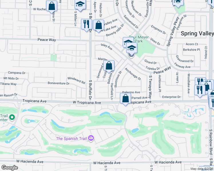 map of restaurants, bars, coffee shops, grocery stores, and more near 7689 Rathburn Avenue in Las Vegas