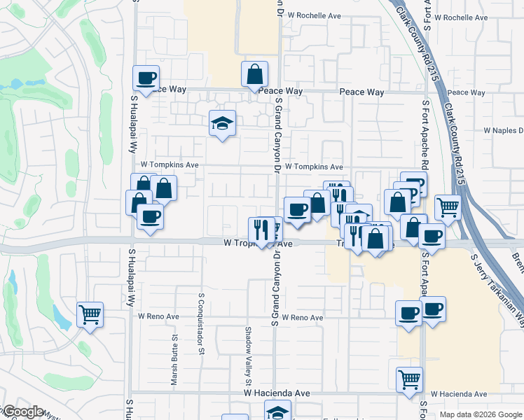 map of restaurants, bars, coffee shops, grocery stores, and more near 9827 Brook Canyon Drive in Las Vegas