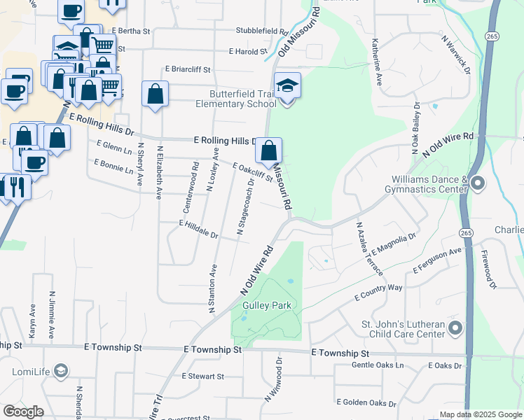 map of restaurants, bars, coffee shops, grocery stores, and more near 1921 Wilkins Place in Fayetteville