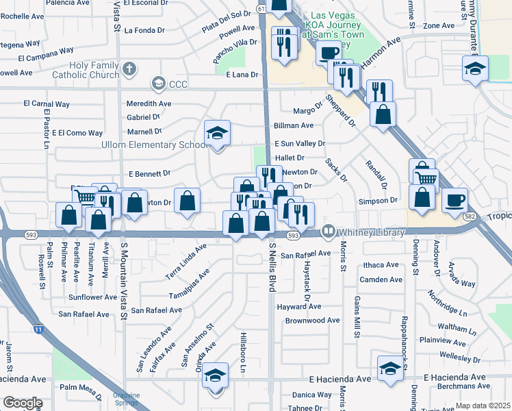 map of restaurants, bars, coffee shops, grocery stores, and more near 4945 Rita Drive in Las Vegas