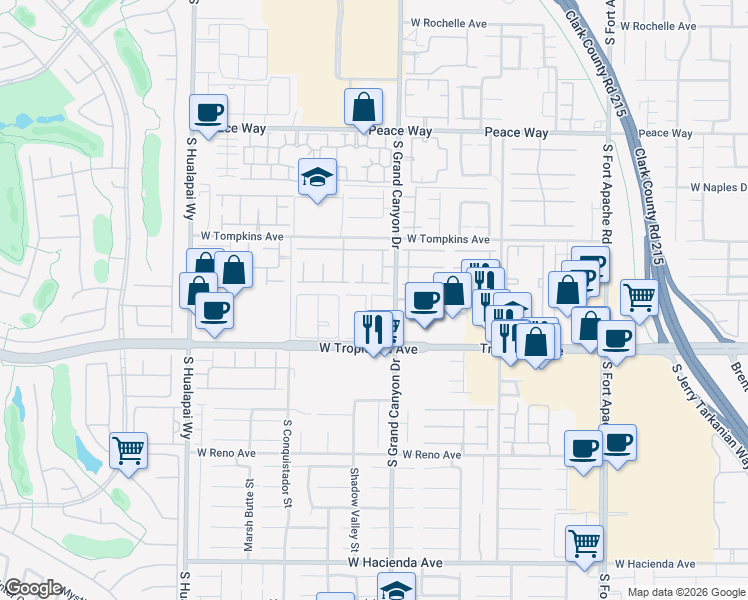 map of restaurants, bars, coffee shops, grocery stores, and more near 9827 Brook Canyon Drive in Las Vegas