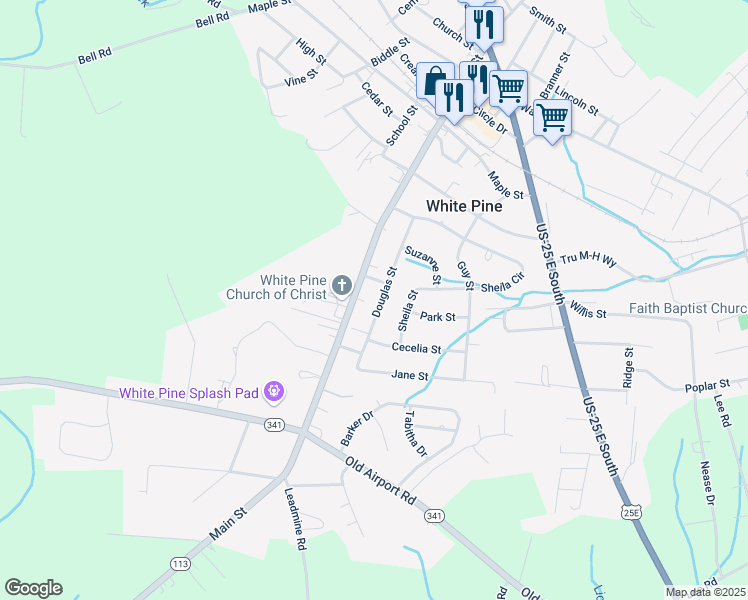map of restaurants, bars, coffee shops, grocery stores, and more near 1309 Douglas Street in White Pine