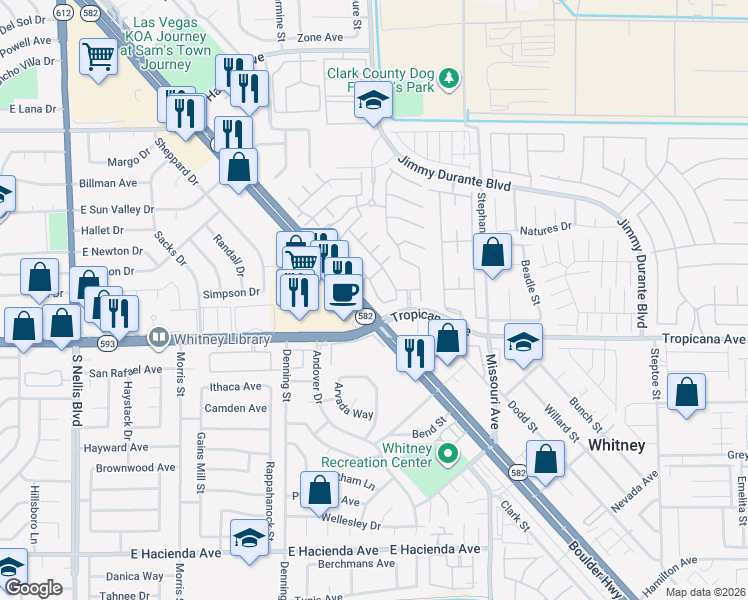 map of restaurants, bars, coffee shops, grocery stores, and more near 4847 Double Down Drive in Las Vegas
