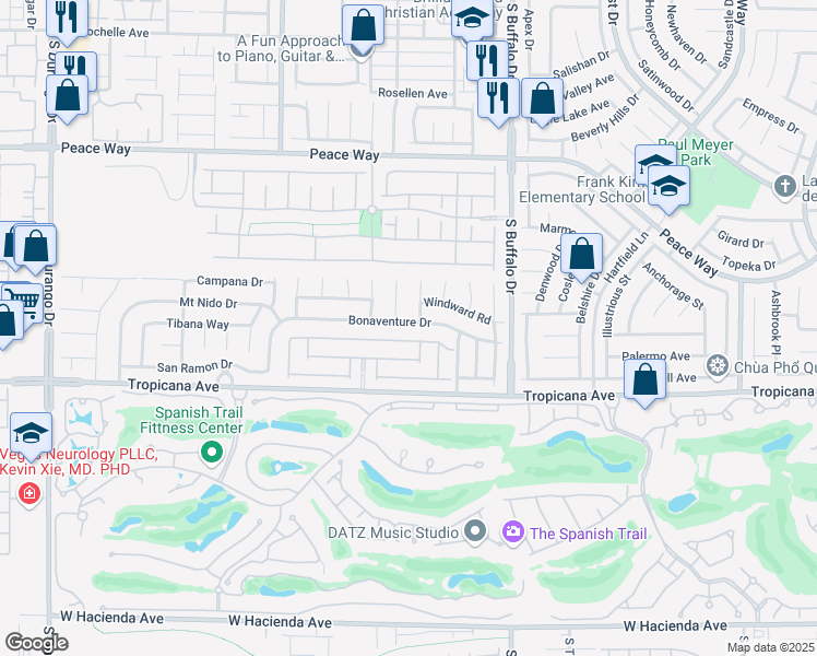 map of restaurants, bars, coffee shops, grocery stores, and more near 7957 Bonaventure Drive in Las Vegas