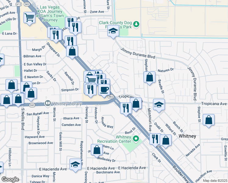map of restaurants, bars, coffee shops, grocery stores, and more near 4847 Double Down Drive in Las Vegas